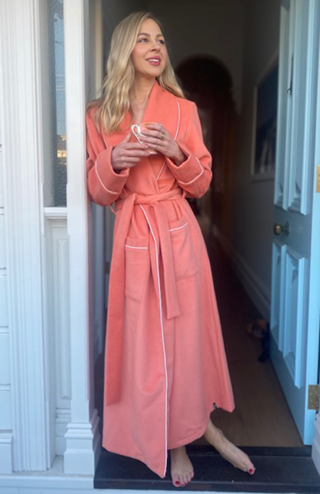 Coral Pink Unisex Superfine Merino Wool and Cashmere Blend Traditional Dressing Gown