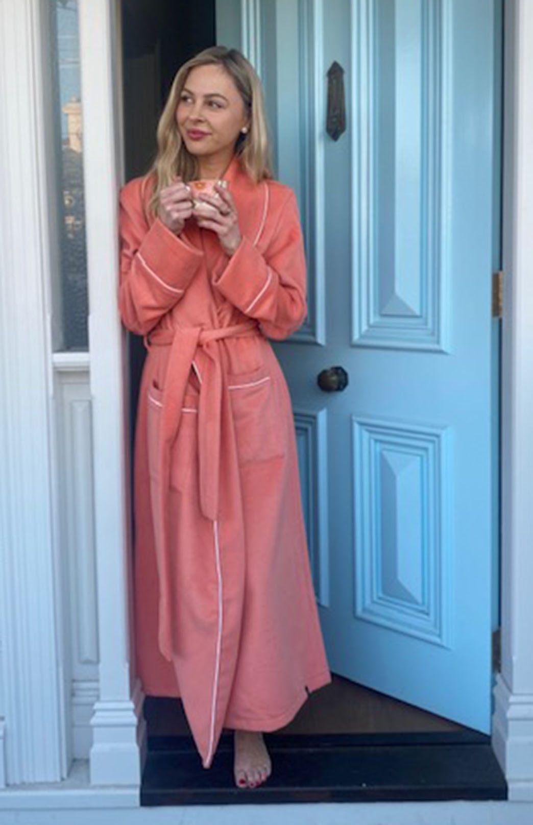 Coral Pink Unisex Superfine Merino Wool and Cashmere Blend Traditional Dressing Gown