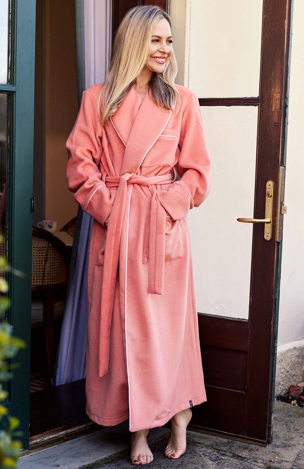Coral Pink Unisex Superfine Merino Wool and Cashmere Blend Traditional Dressing Gown