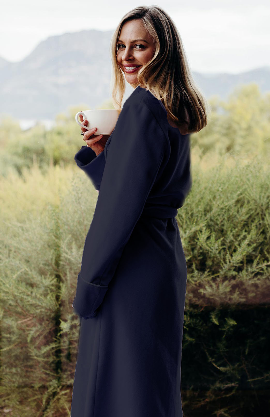 Dark Blue Unisex Superfine Merino Wool and Cashmere Blend Traditional Dressing Gown