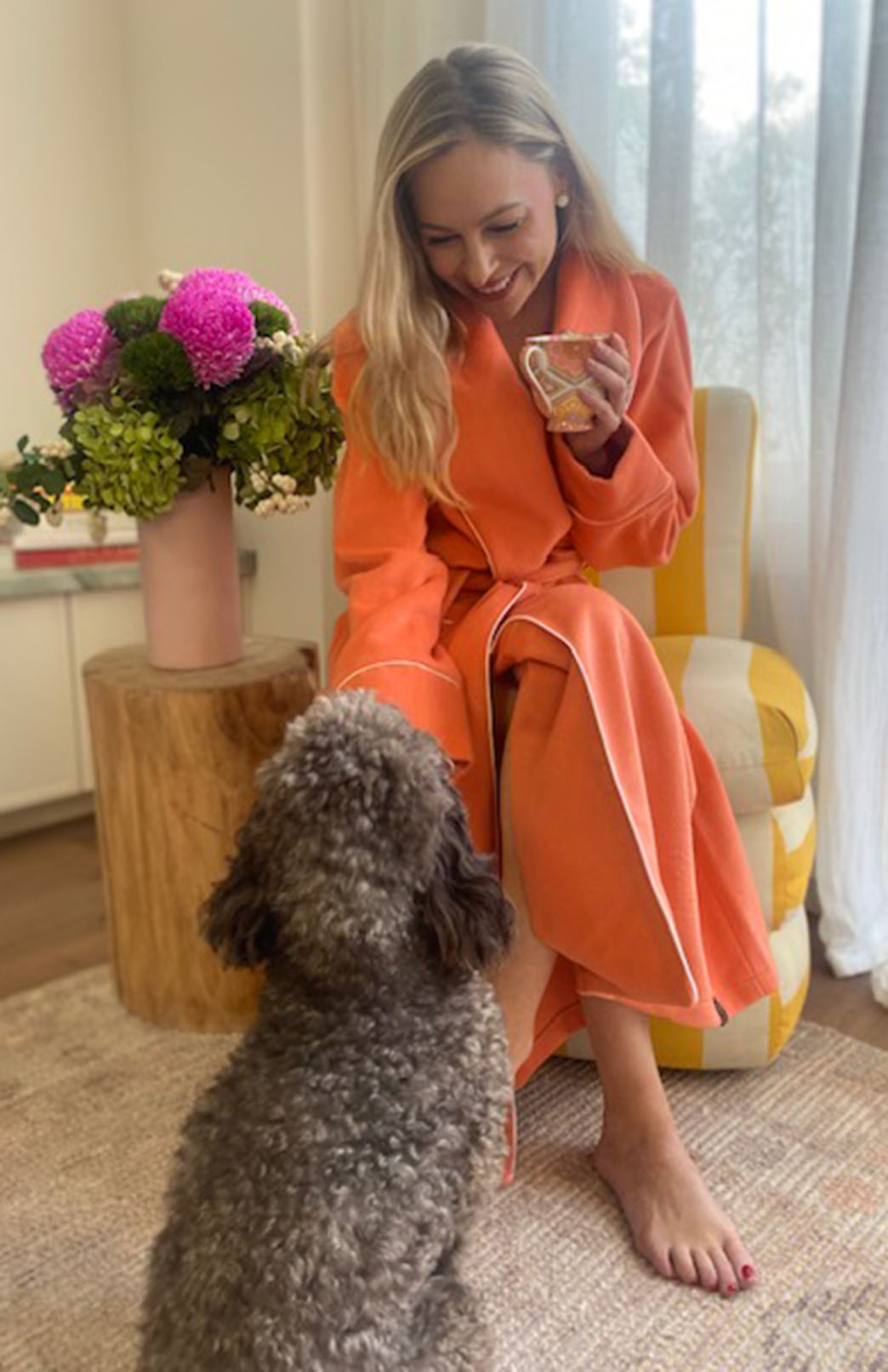 Orange Apricot Unisex Superfine Merino Wool and Cashmere Blend Traditional Dressing Gown