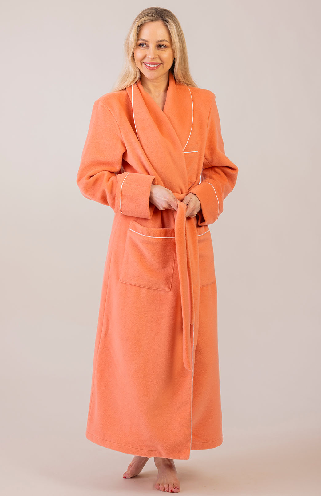 Orange Apricot Unisex Superfine Merino Wool and Cashmere Blend Traditional Dressing Gown