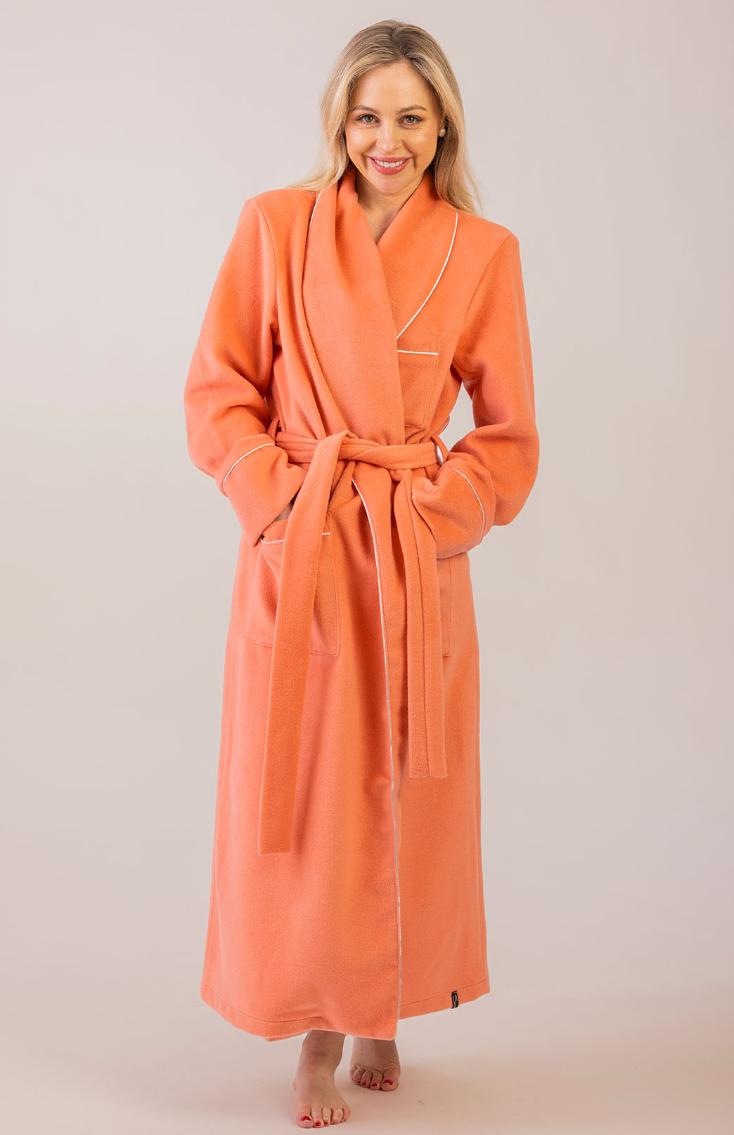 Orange Apricot Unisex Superfine Merino Wool and Cashmere Blend Traditional Dressing Gown
