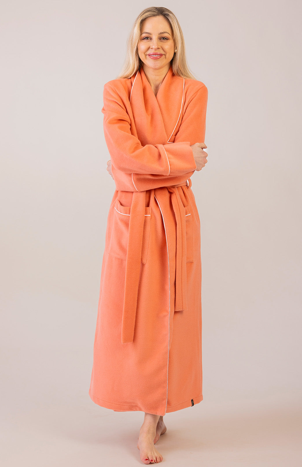 Orange Apricot Unisex Superfine Merino Wool and Cashmere Blend Traditional Dressing Gown