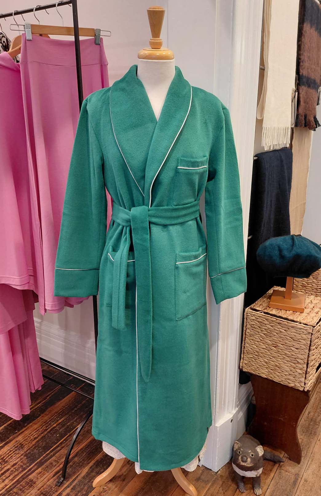 Dark Blue Unisex Superfine Merino Wool and Cashmere Blend Traditional Dressing Gown

