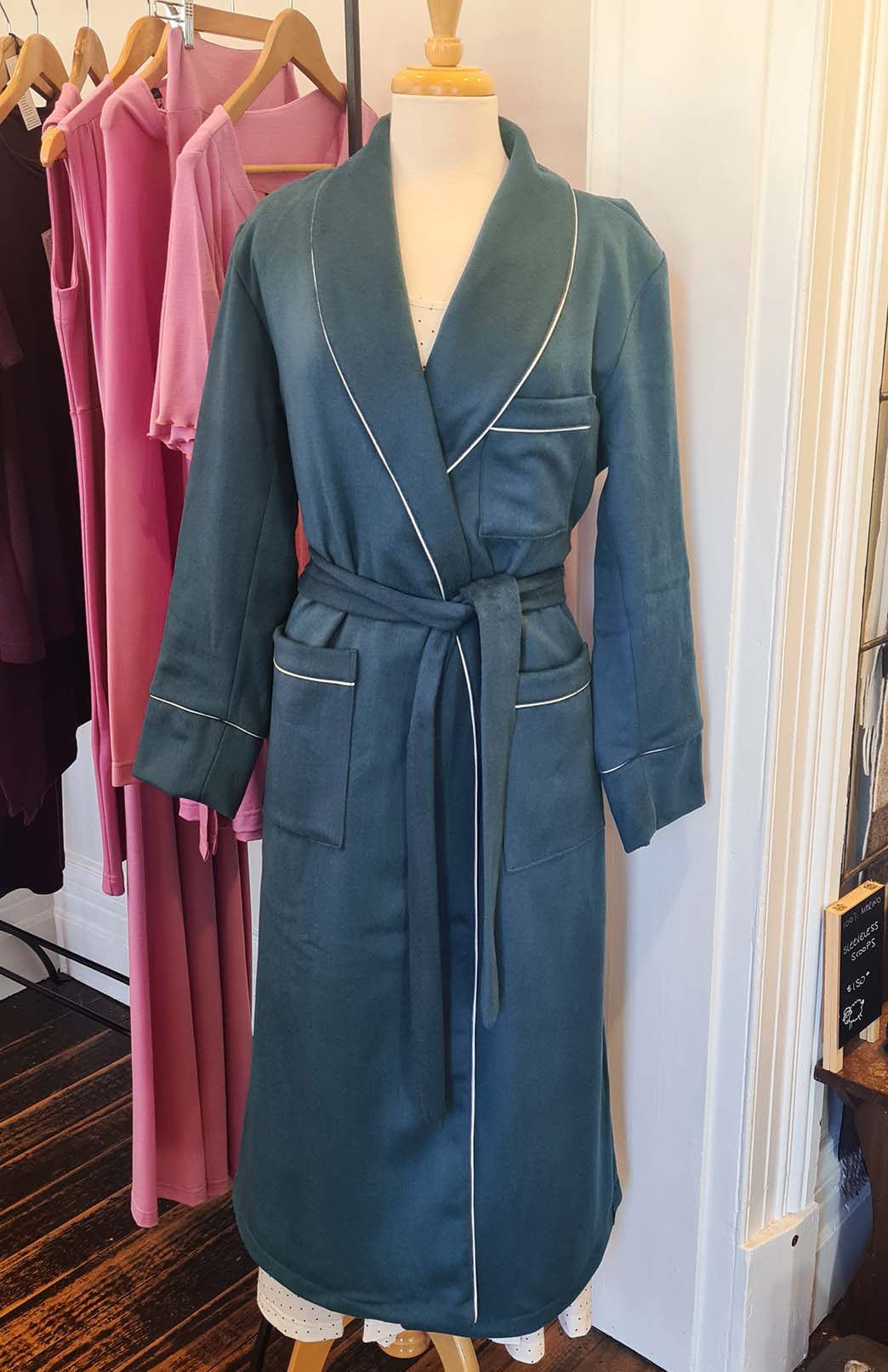 Storm Teal Unisex Superfine Merino Wool and Cashmere Blend Traditional Dressing Gown