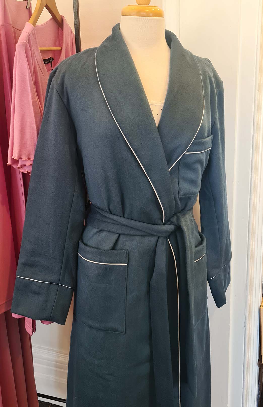 Storm Teal Unisex Superfine Merino Wool and Cashmere Blend Traditional Dressing Gown