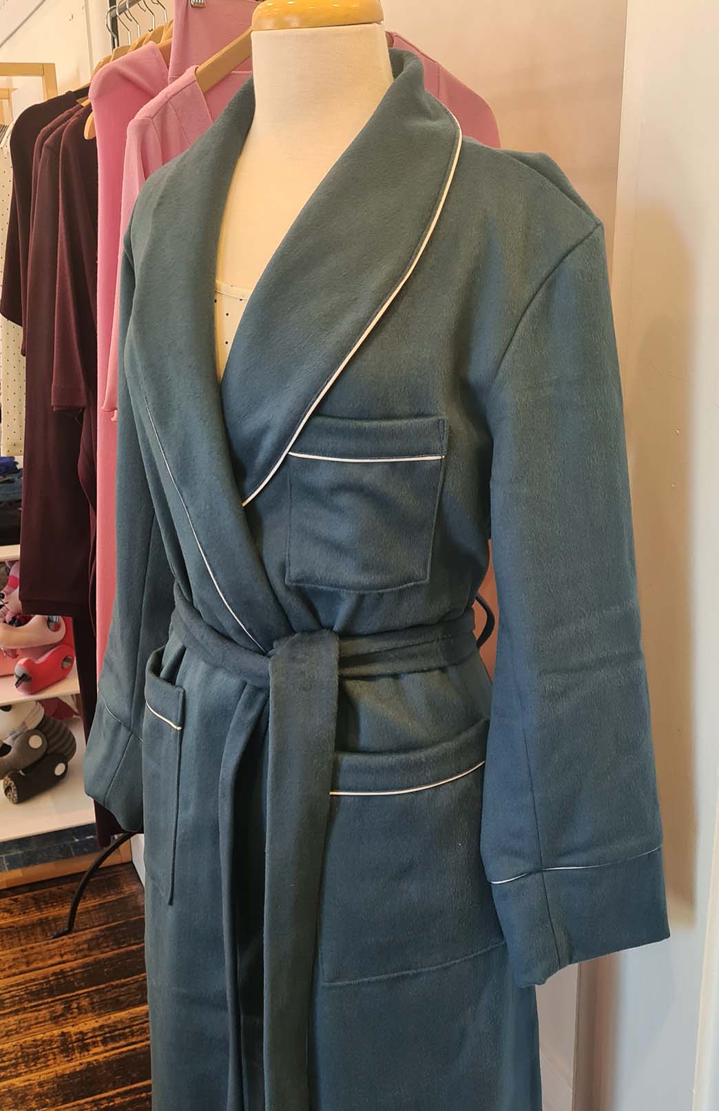 Storm Teal Unisex Superfine Merino Wool and Cashmere Blend Traditional Dressing Gown