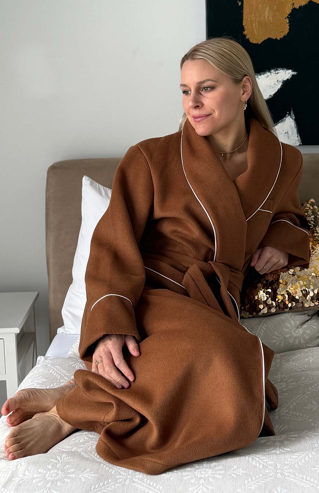 Caramel Unisex Superfine Merino Wool and Cashmere Blend Traditional Dressing Gown