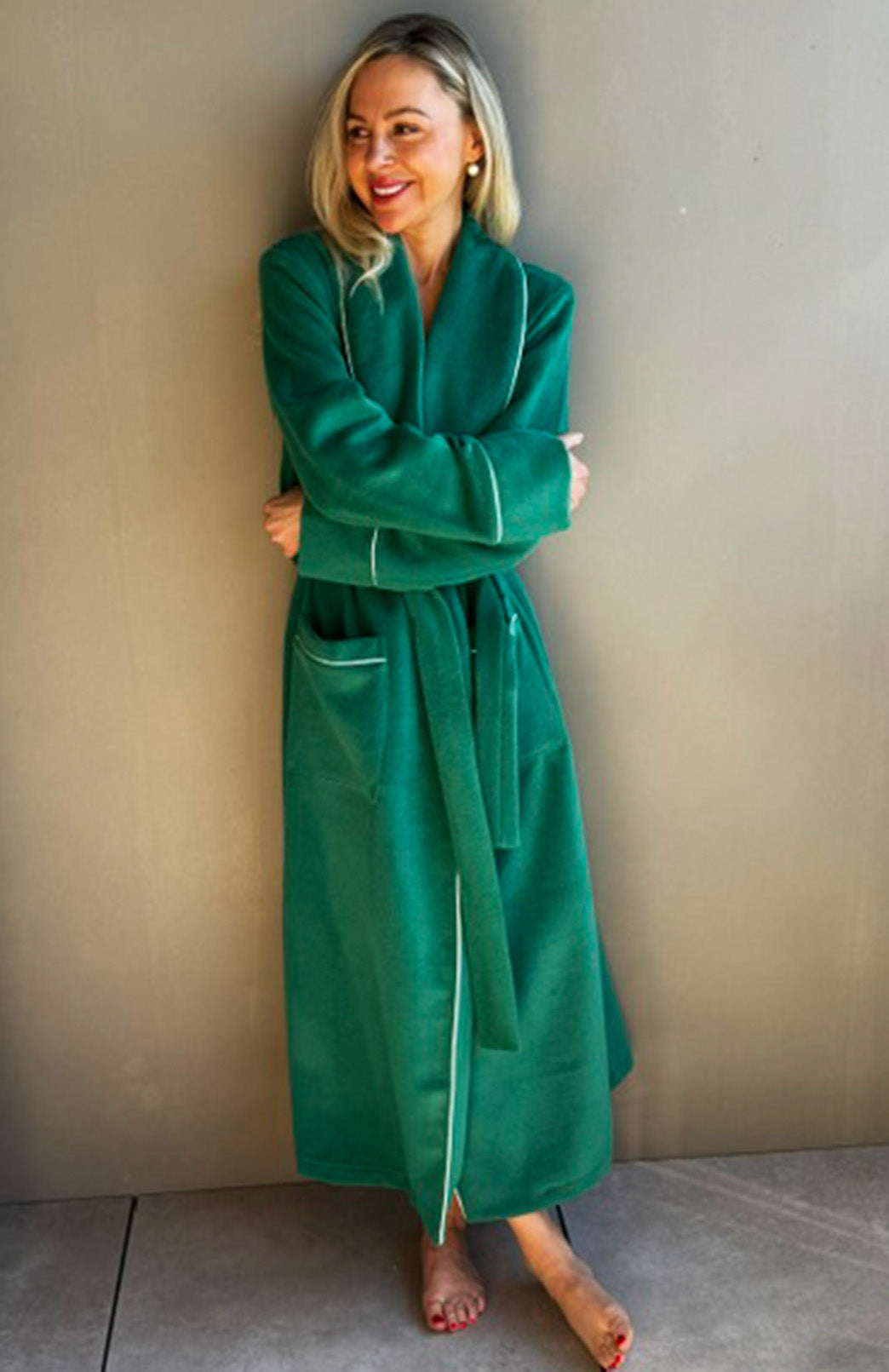 Soft Emerald Green Unisex Superfine Merino Wool and Cashmere Blend Traditional Dressing Gown