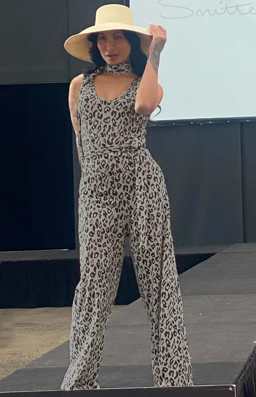 Vintage Ivory Leopard Women&#39;s Merino Wool Sleeveless Jumpsuit
