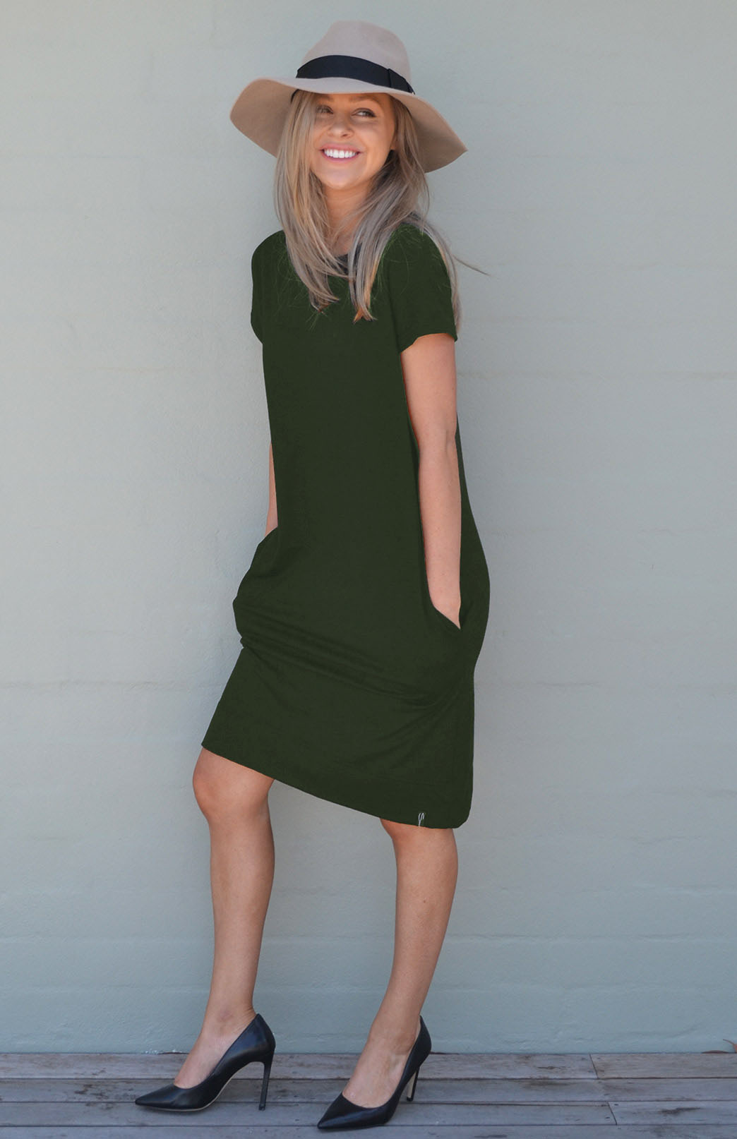 Tiffany Dress - Jersey Women's Merino Wool Shift Dress with Short Sleeves