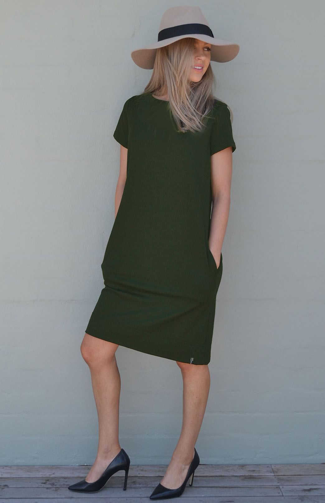 Tiffany Dress - Jersey Women's Merino Wool Shift Dress with Short Sleeves