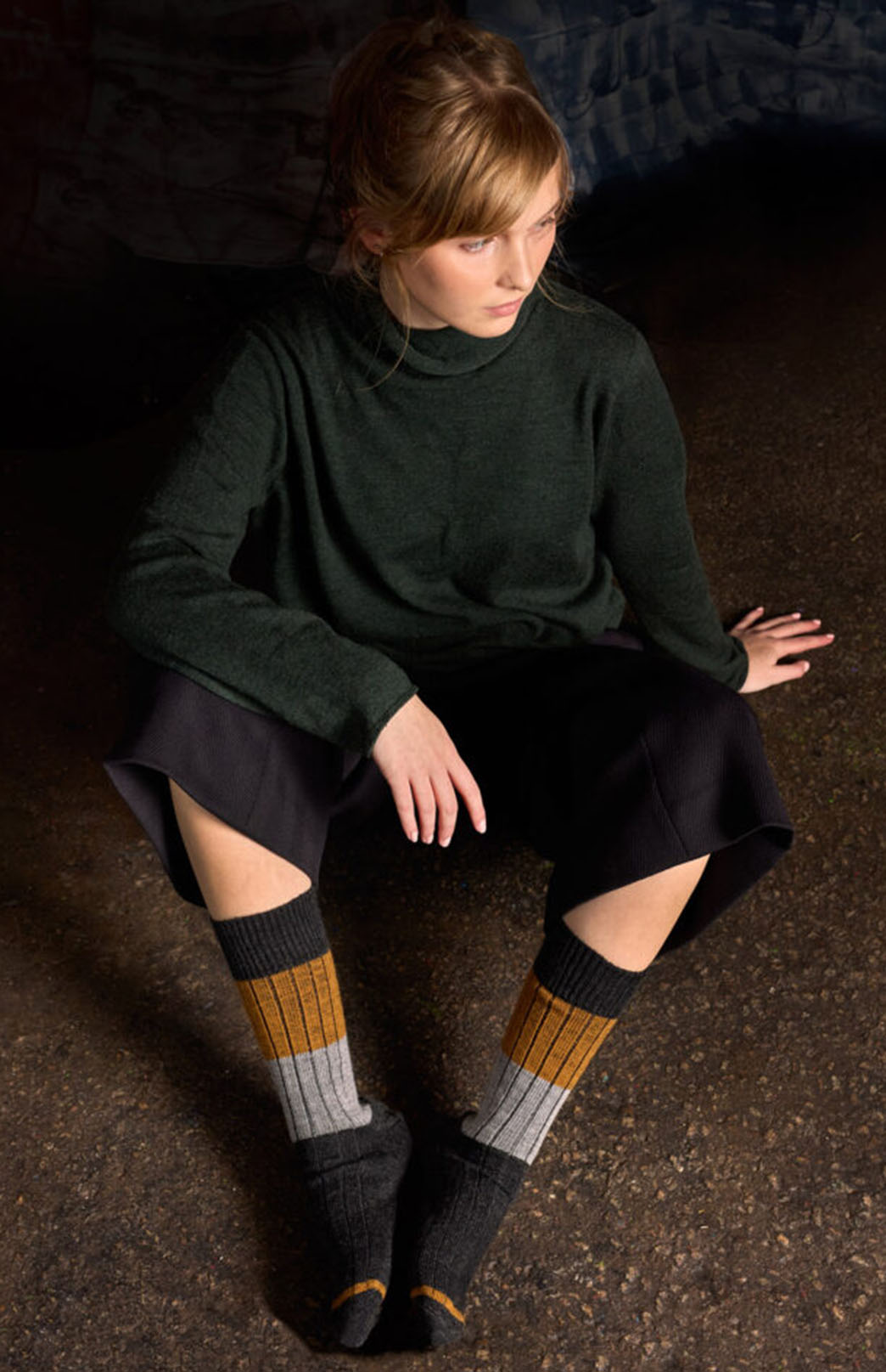 Chunky Rib - Grey and Mustard Merino Wool Socks

