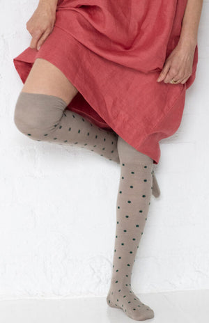 Dotty - Taupe with Green Spots