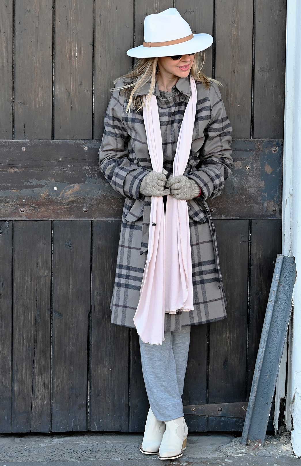 Taupe Check Women's Trench Coat sample