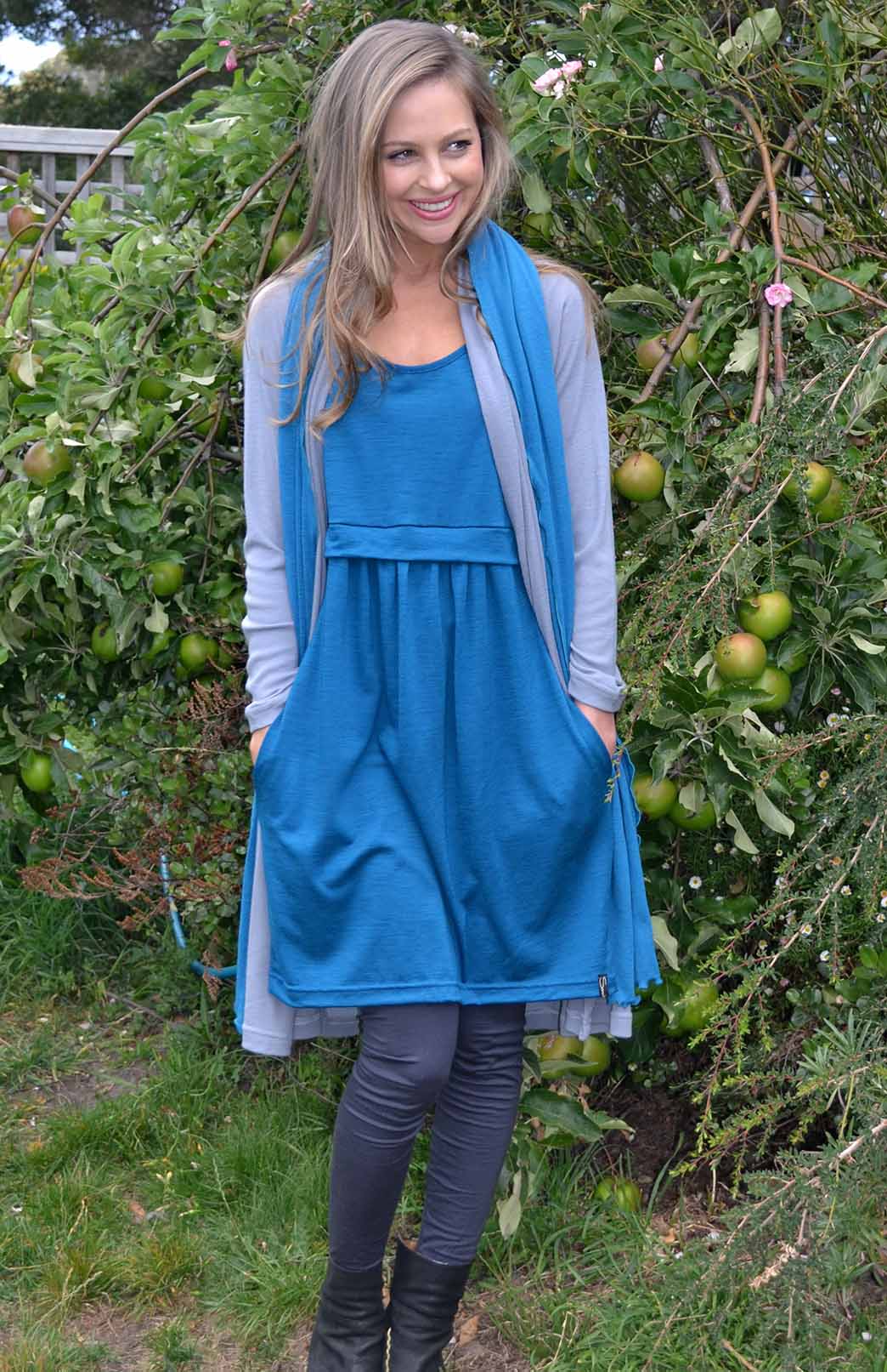 Teal Women's Merino Wool Sleeveless Dress