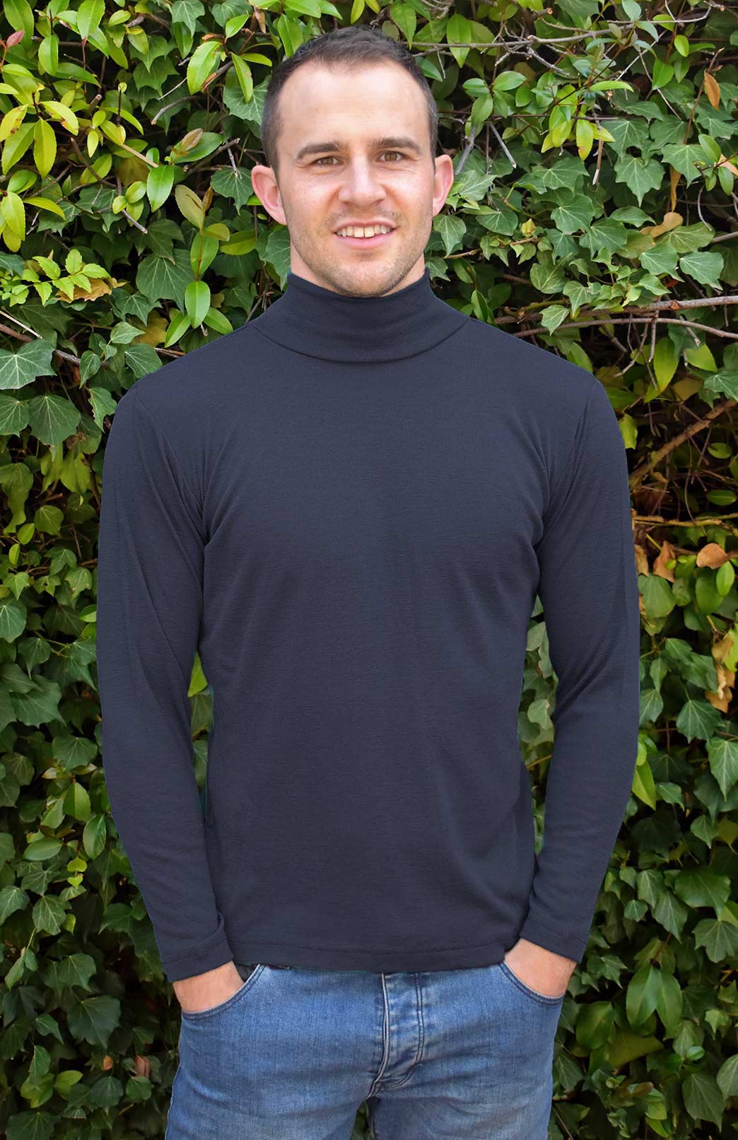 Light Grey Marl Men&#39;s Long Sleeve Turtle Neck Top
