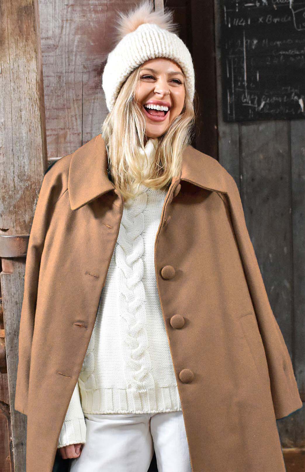 Dark Camel Women's Merino Wool and Cashmere Swing Coat with Buttons