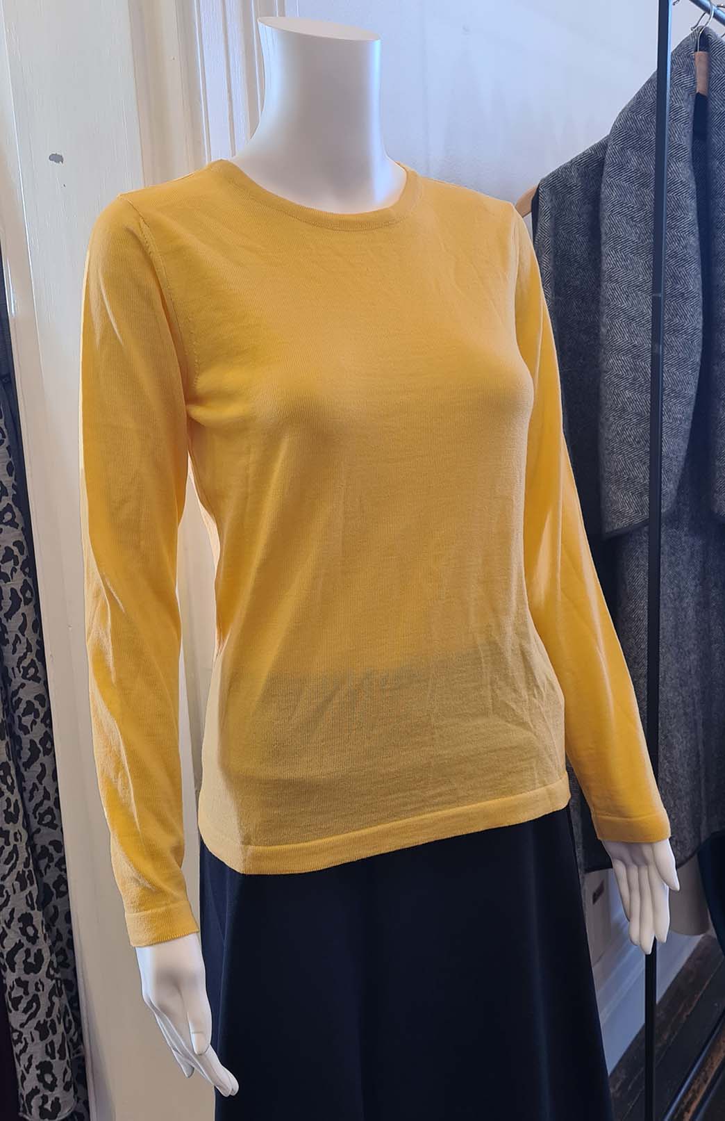 Bondi Lemon Yellow - Round Neckline Women's Long Sleeve Classic Knitted Merino Wool Top