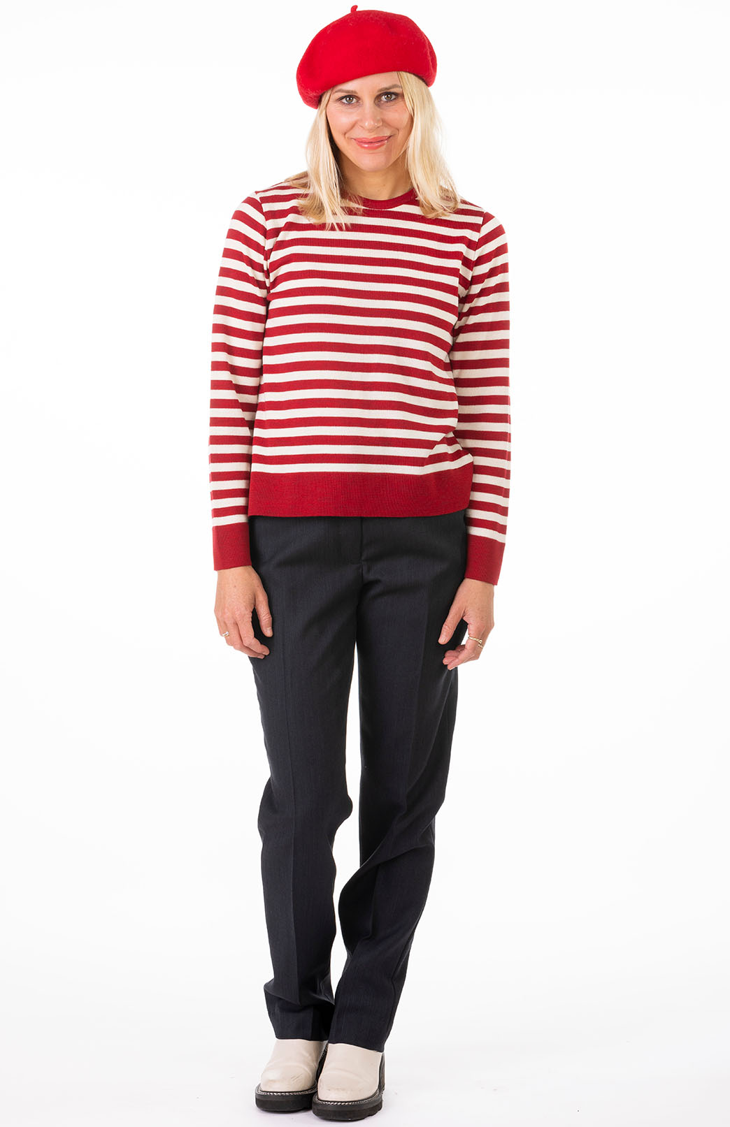 Obsidian Grey Herringbone Women's Superfine Merino Wool Herringbone Straight Leg Pants 