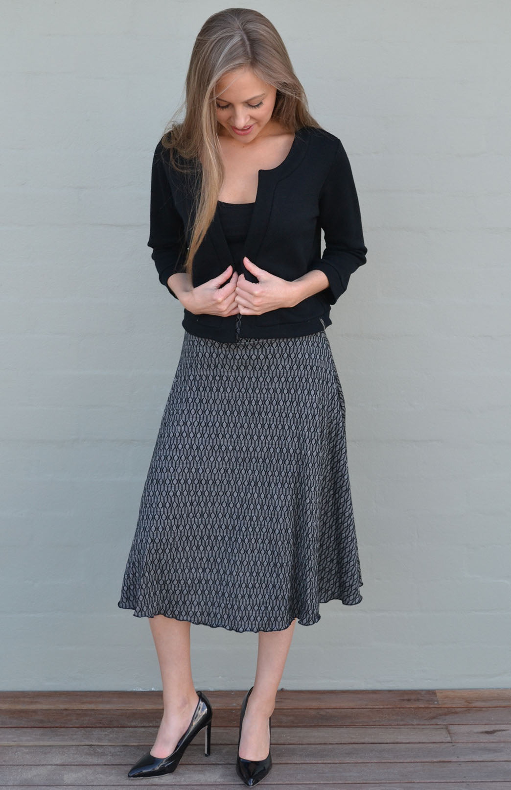Black Keyhole Women's Merino Wool Twirl Skirt
