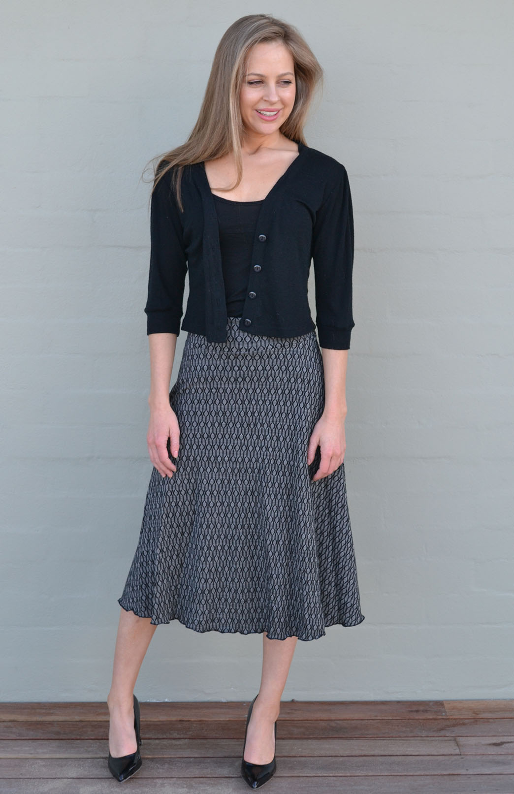 Black Keyhole Women's Merino Wool Twirl Skirt