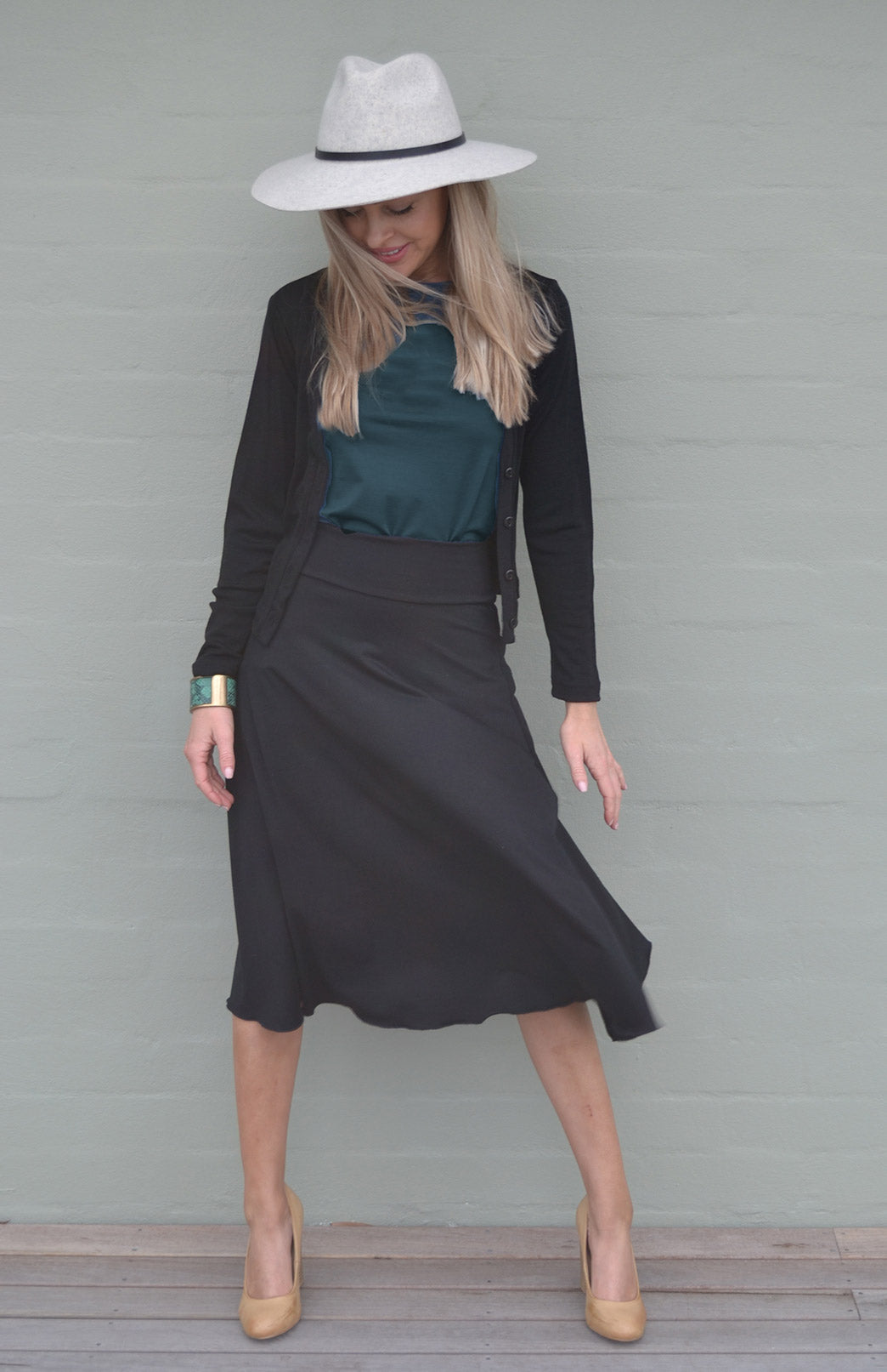 Black Women's Merino Wool Twirl Skirt