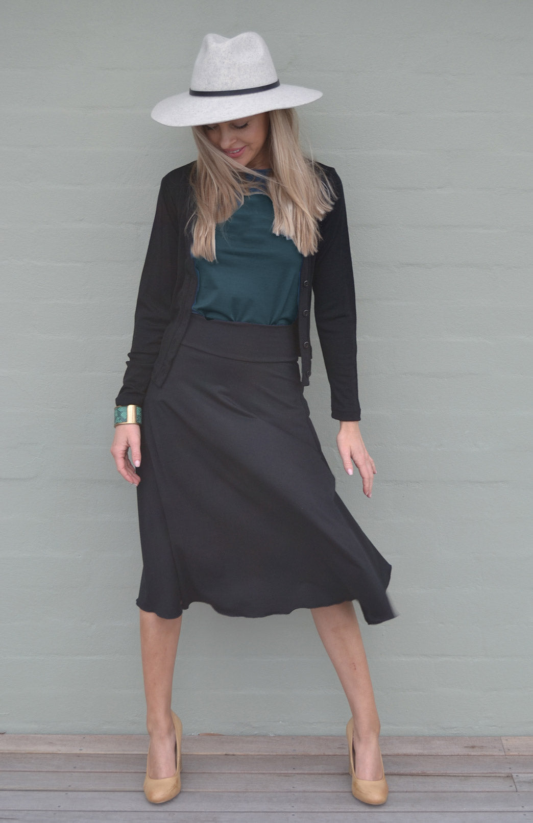 Black Women&#39;s Merino Wool Twirl Skirt
