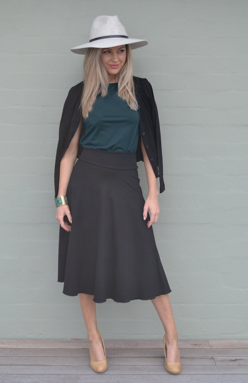 Black Women's Merino Wool Twirl Skirt