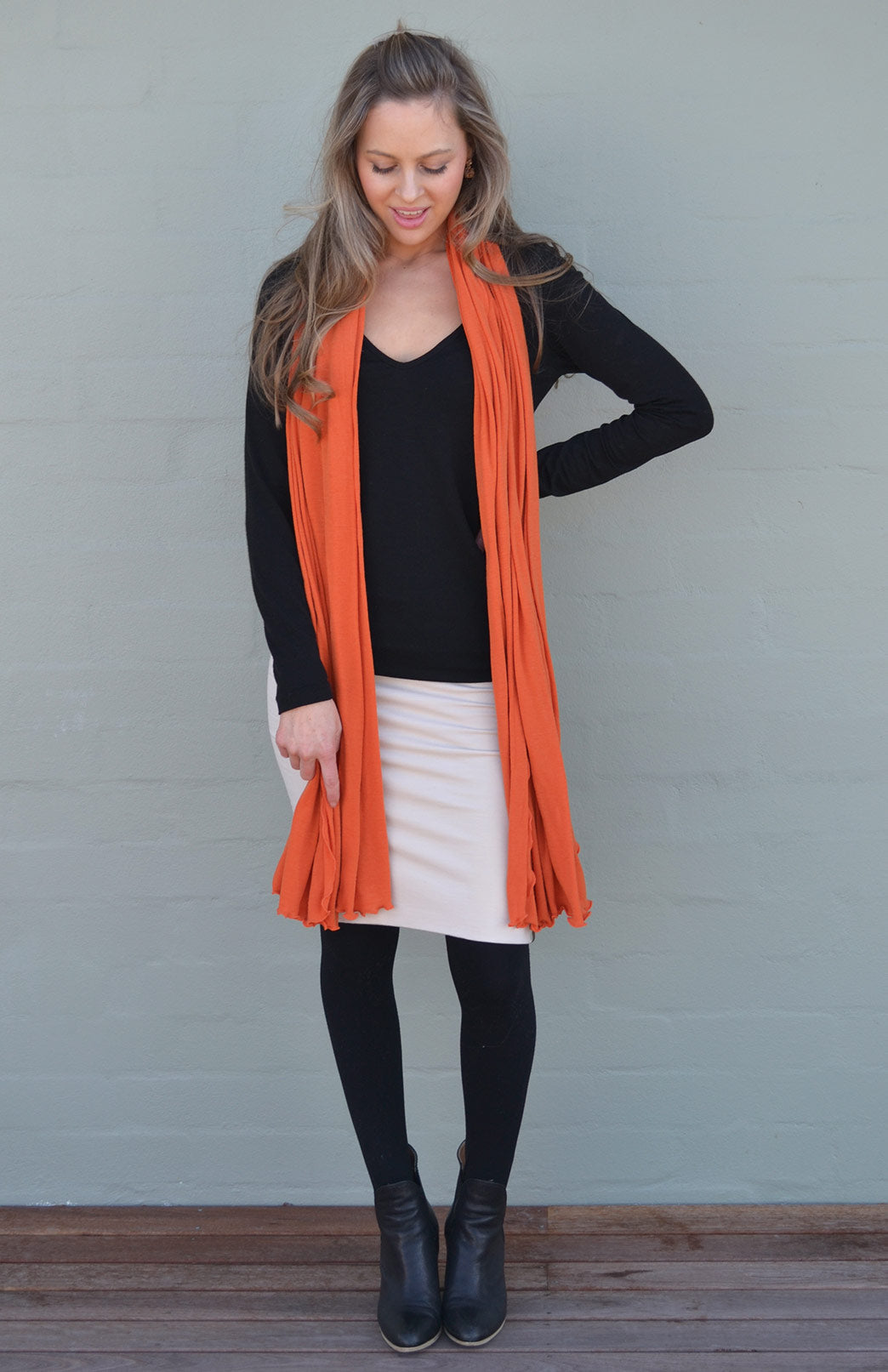 Black Women's Merino Wool Rib Top with V Neckline