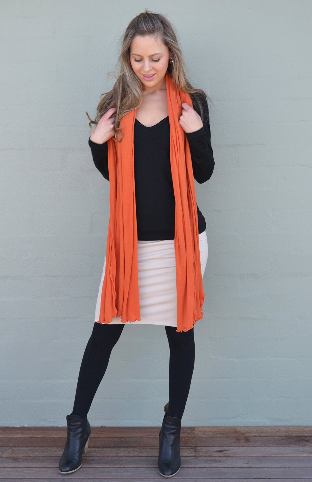 Black Women's Merino Wool Rib Top with V Neckline