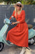 Burnt Orange Women&#39;s Merino Wool V-Neck Floaty Dress 
