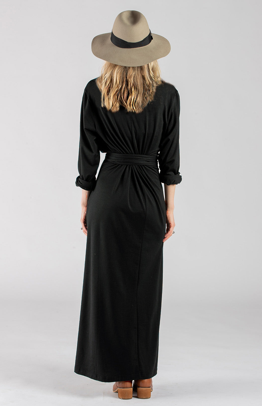 Black Women's Merino Wool V-Neck Floaty Dress 