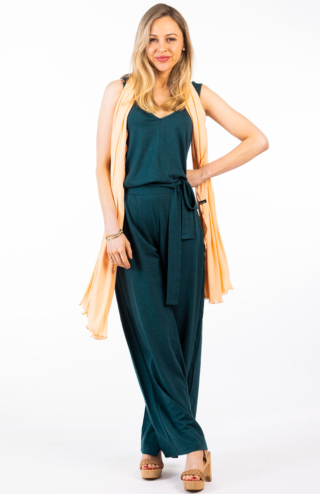 Deep Sea Green Women's Merino Wool Sleeveless Jumpsuit