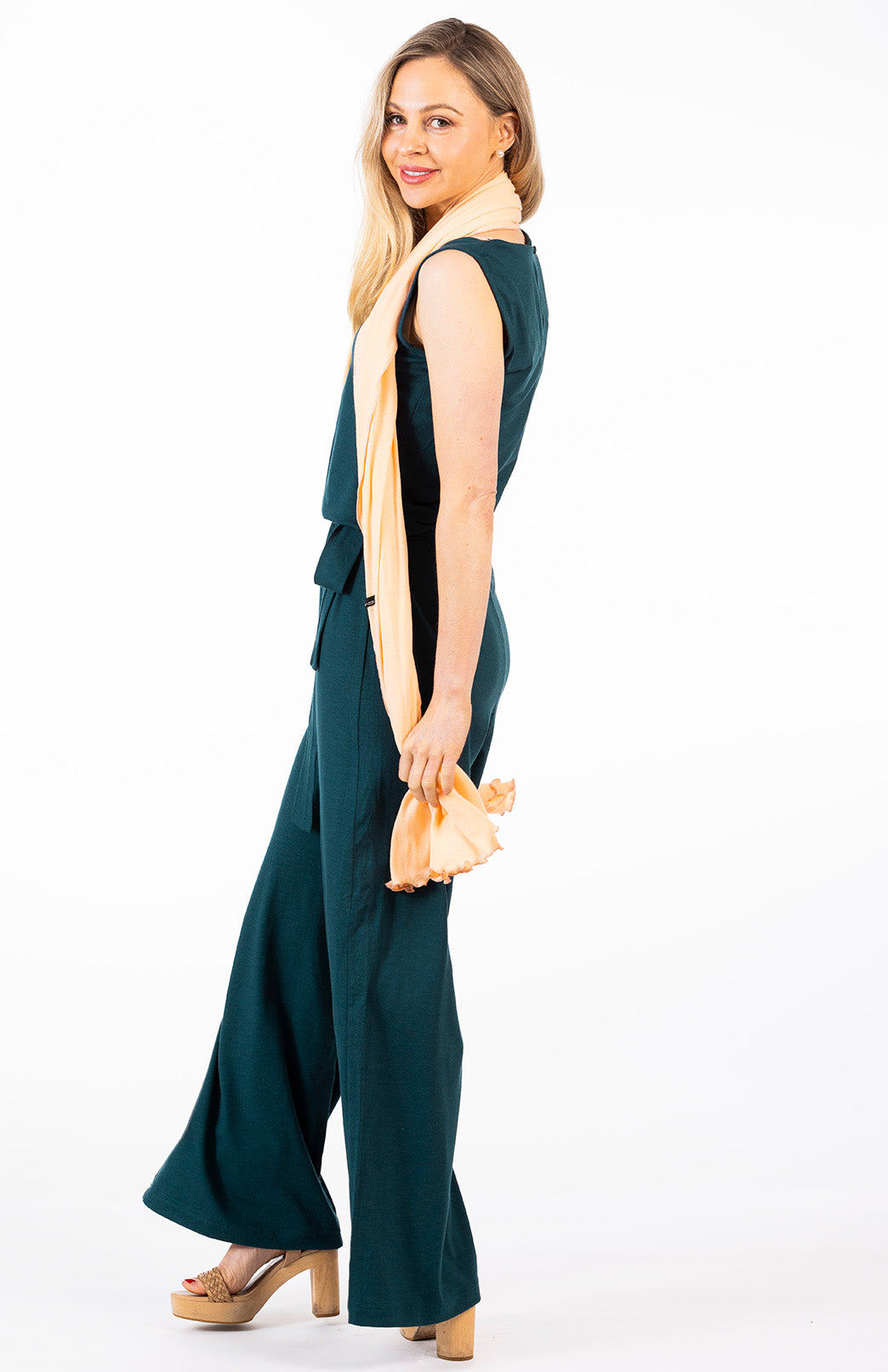 Deep Sea Green Women's Merino Wool Sleeveless Jumpsuit