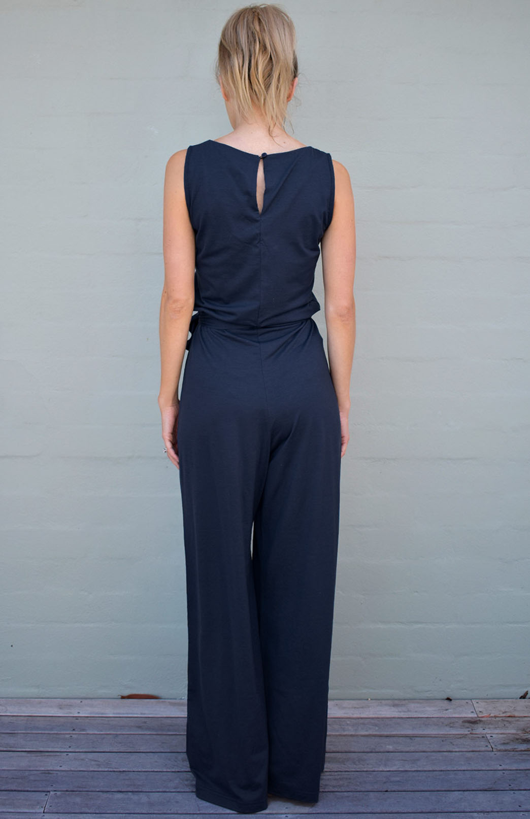 French Navy Blue Women's Merino Wool Sleeveless Jumpsuit