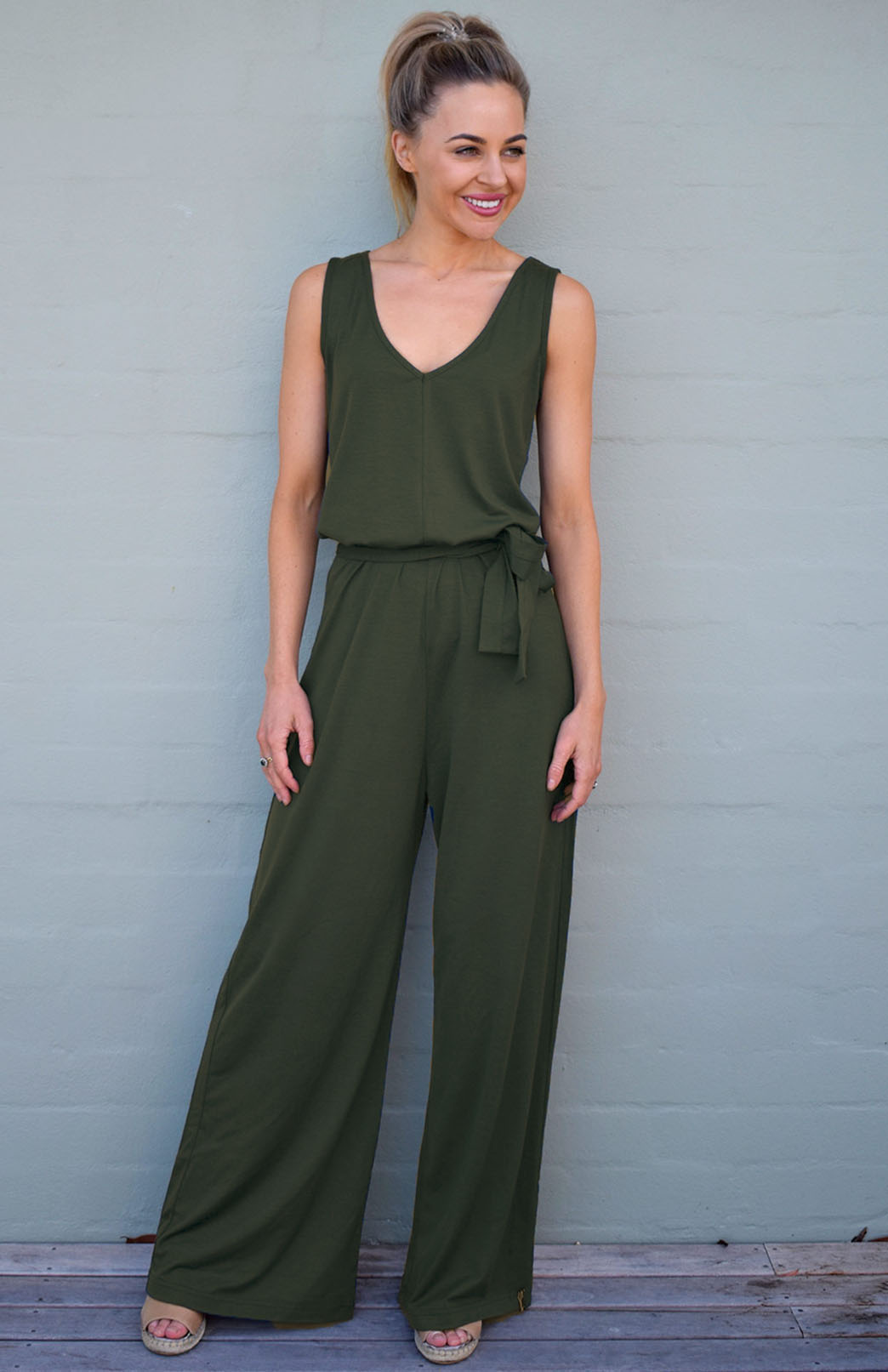 Kale Green Women's Merino Wool Sleeveless Jumpsuit
