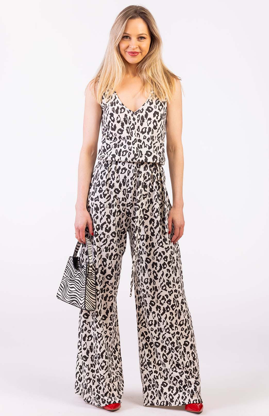 Vintage Ivory Leopard Women's Merino Wool Sleeveless Jumpsuit