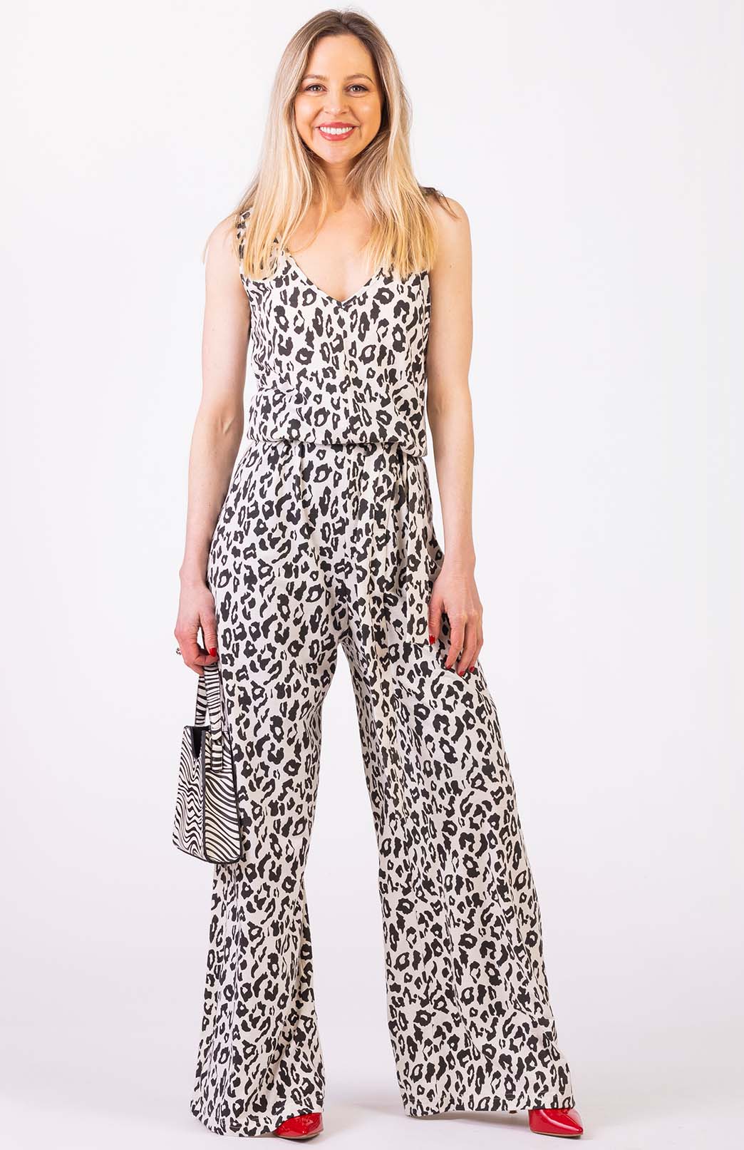 Vintage Ivory Leopard Women's Merino Wool Sleeveless Jumpsuit