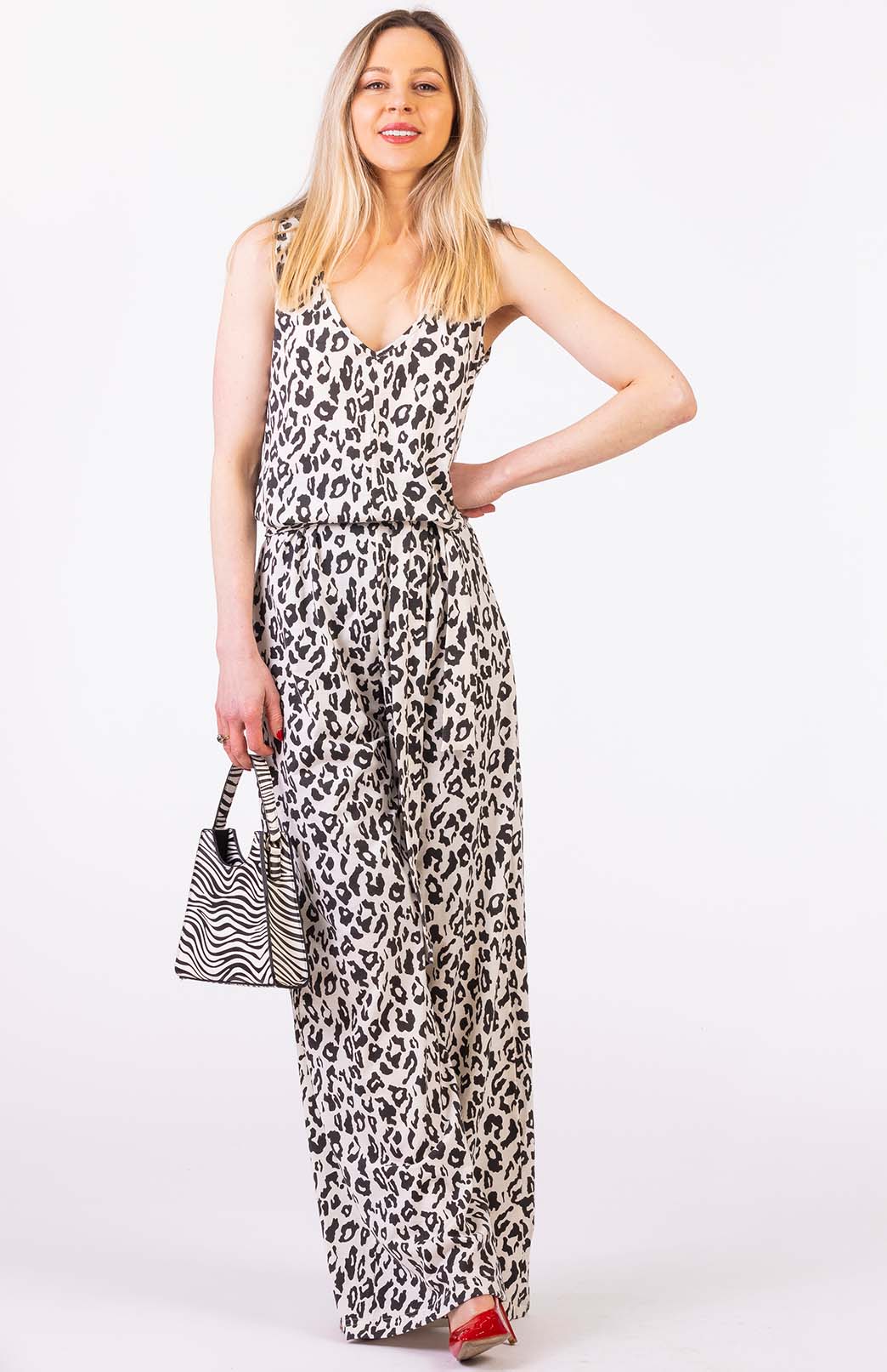 Vintage Ivory Leopard Women's Merino Wool Sleeveless Jumpsuit