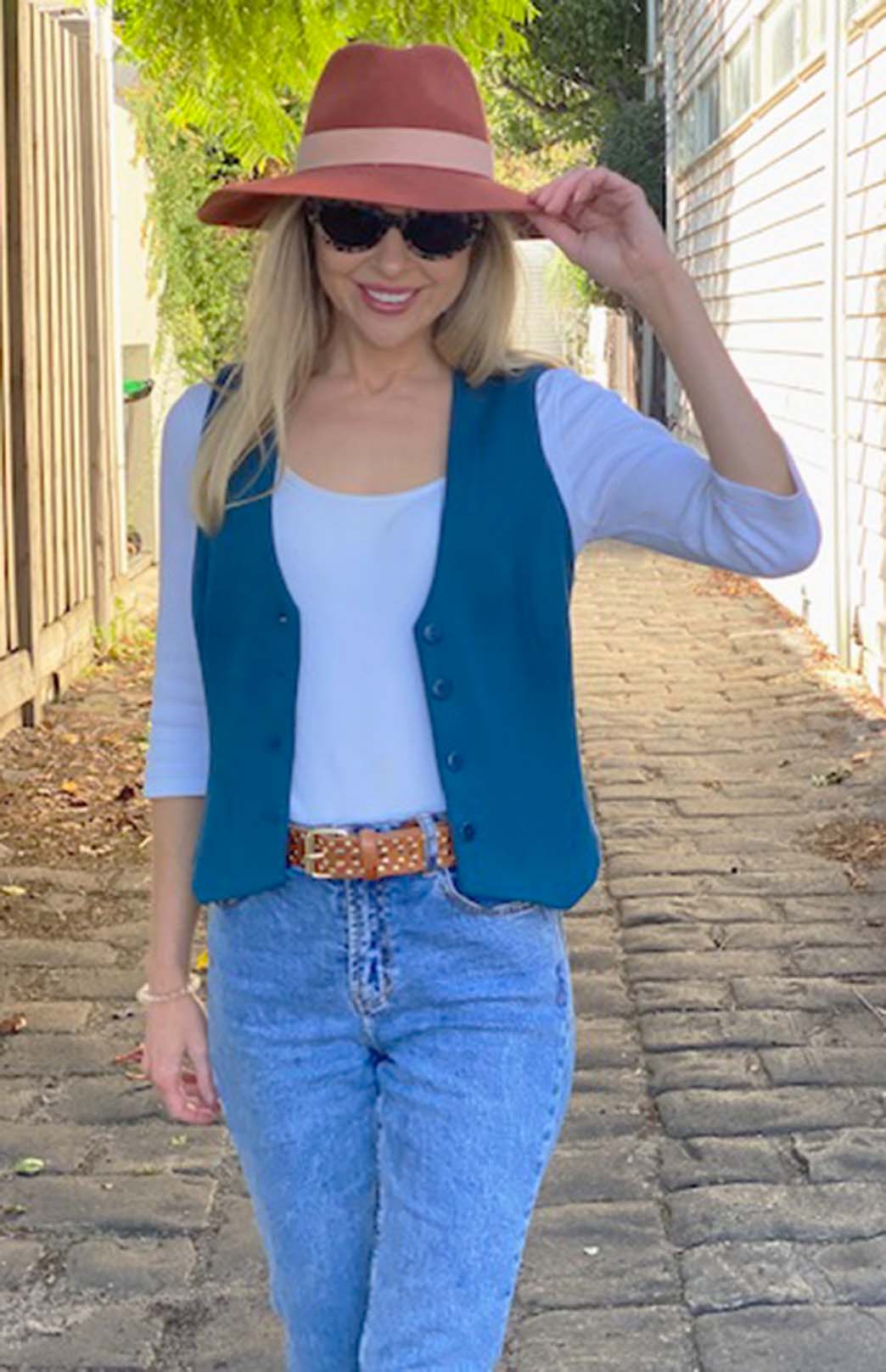 Storm Teal Women's Merino Wool Sleeveless Waistcoat Vest