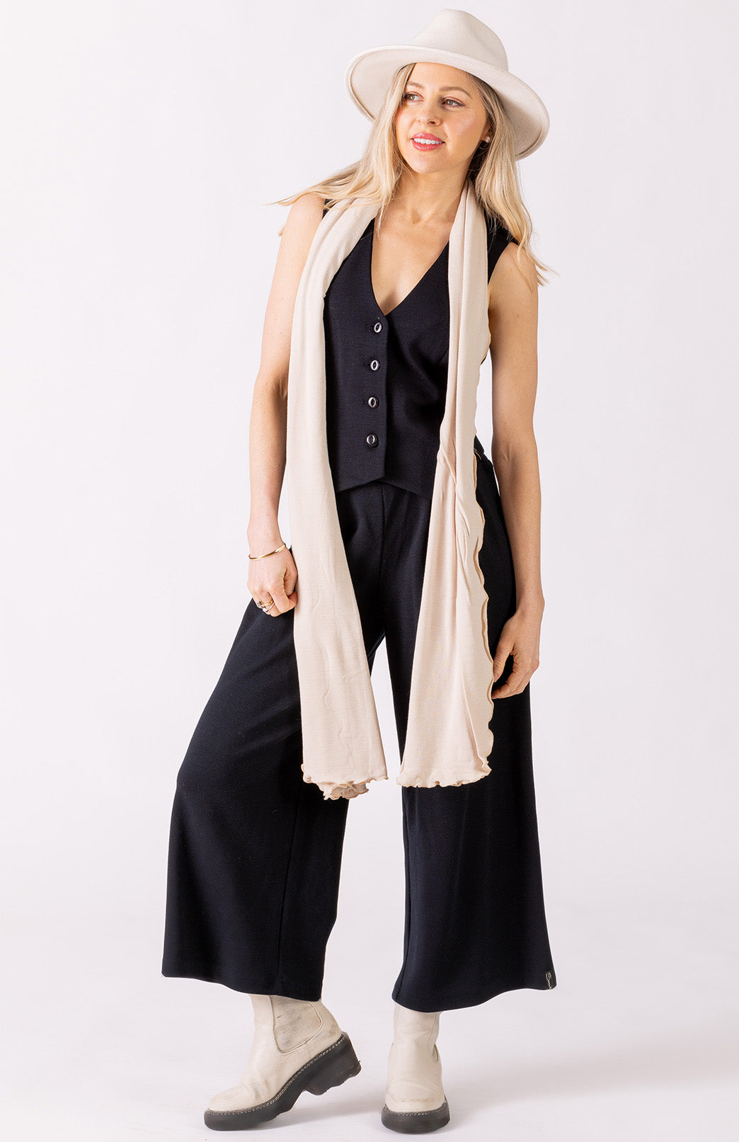 Black Women's Merino Wool Sleeveless Waistcoat Vest