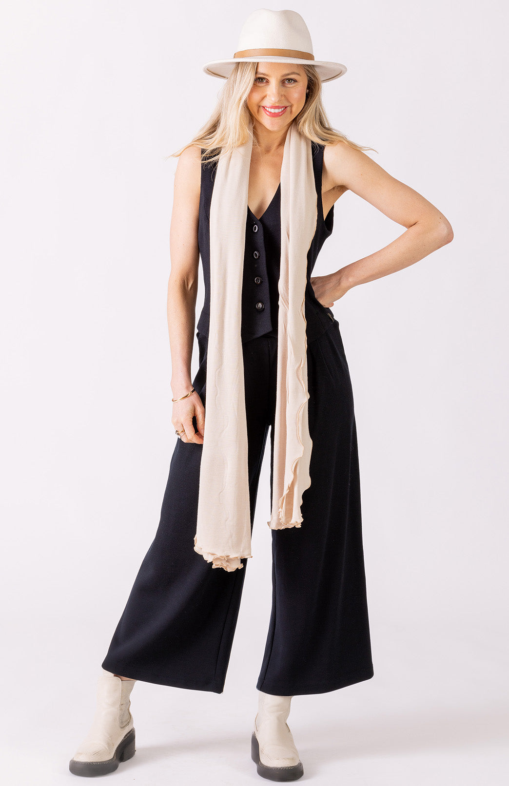 Black Women's Merino Wool Sleeveless Waistcoat Vest