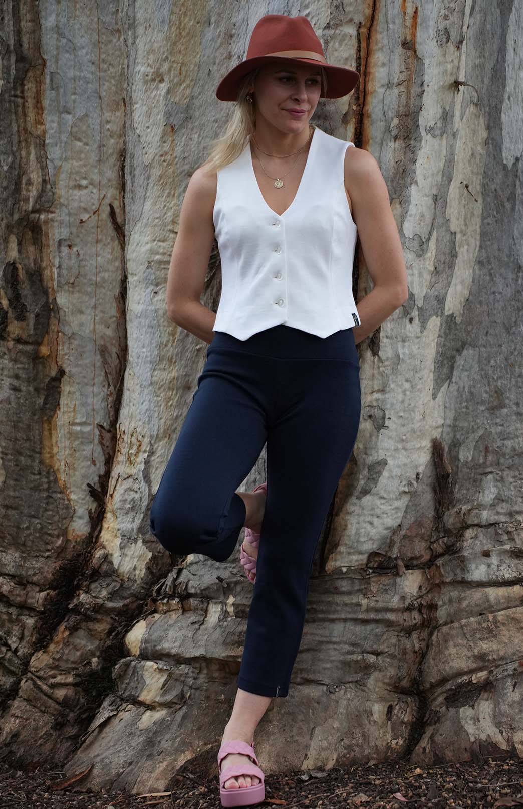 French Navy Blue Women's Merino Wool Capri Pants in Heavyweight (360g)