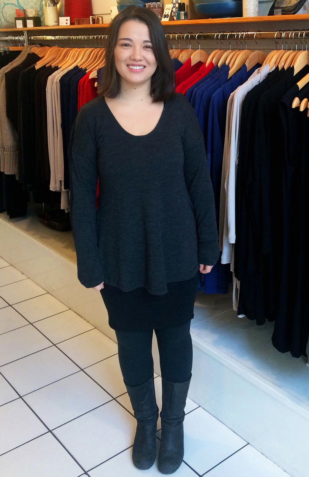 Charcoal Marl Women's Merino Wool Long Sleeve Top