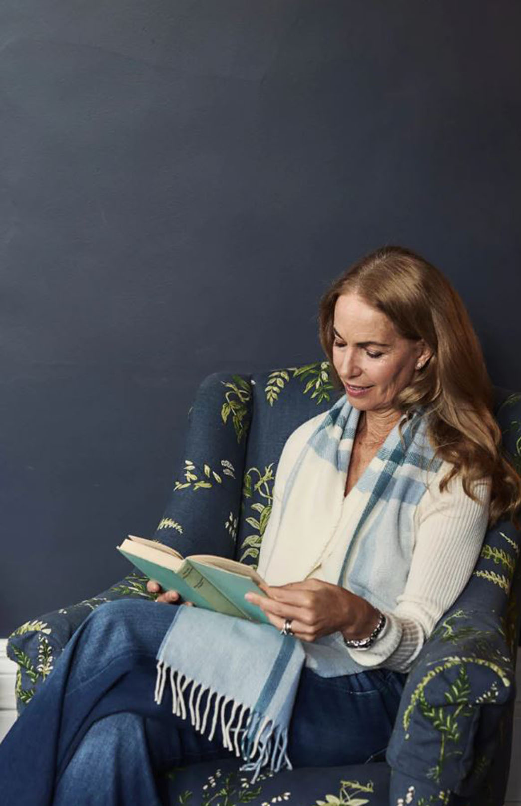 Bay Blue Check Waverley Mills Scarf in Merino Wool 