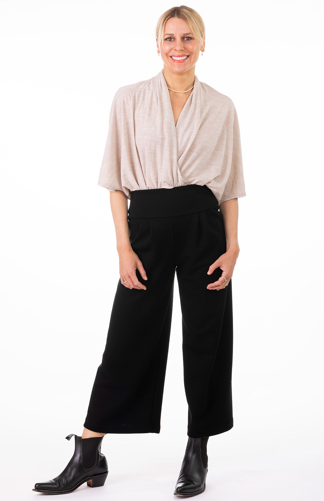 Oatmeal Marl Women's Merino Wool Loose Wrap Cross Over Poncho