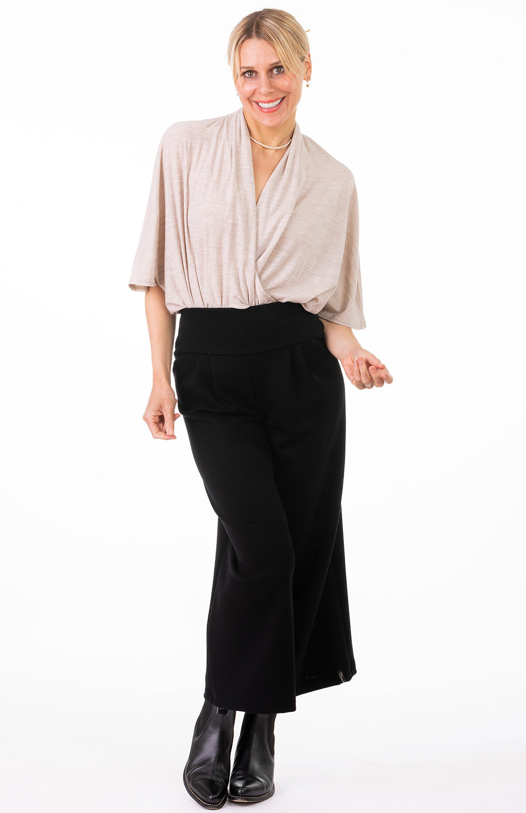 Oatmeal Marl Women's Merino Wool Loose Wrap Cross Over Poncho