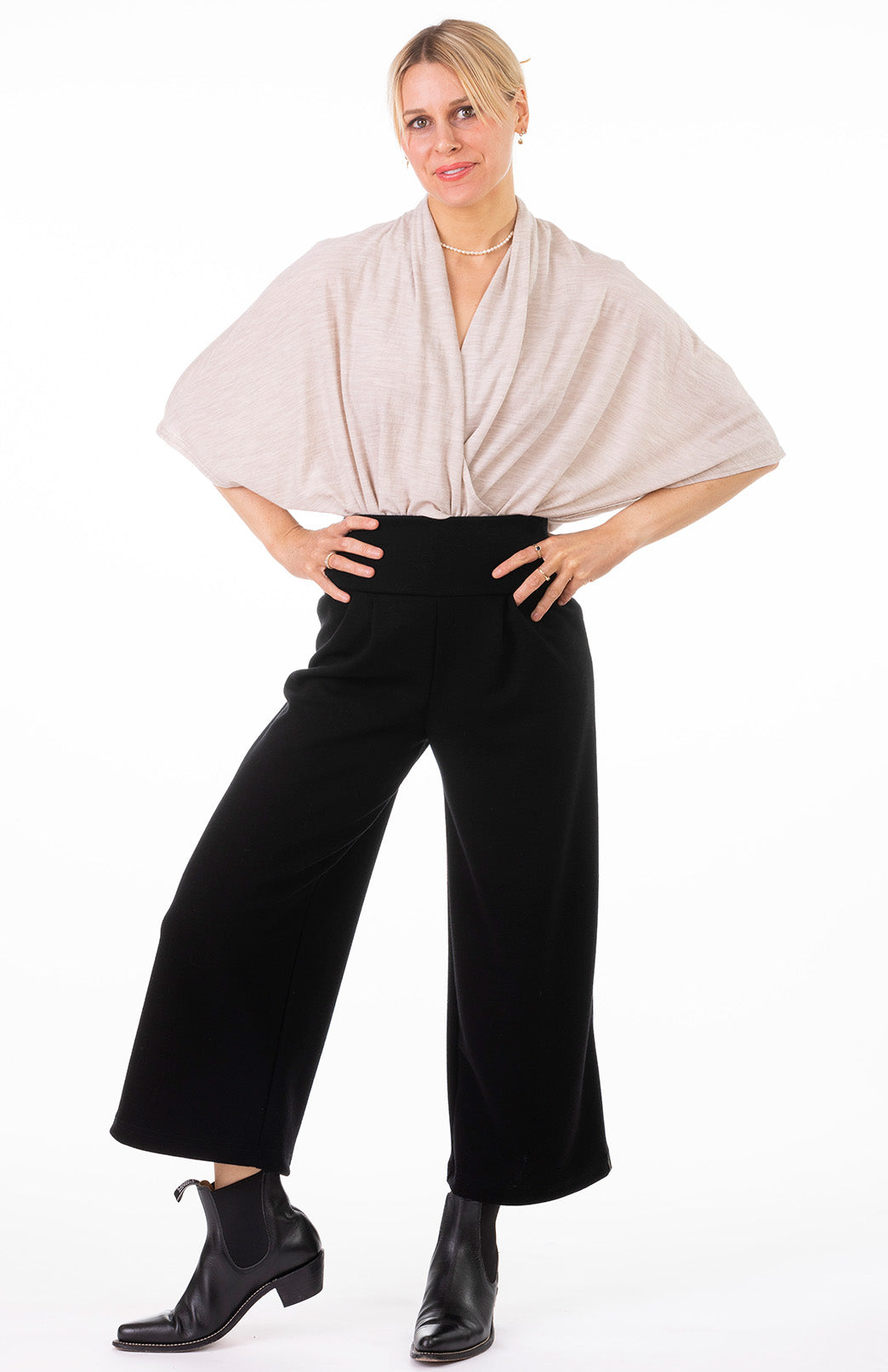 Oatmeal Marl Women's Merino Wool Loose Wrap Cross Over Poncho